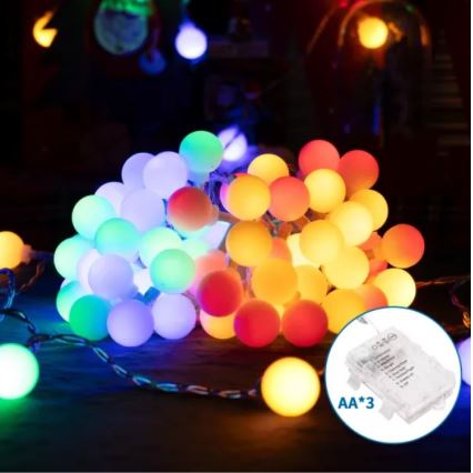 Aigostar - Guirlande de Noël extérieure LED 50 LED, alimentation 3x AA, 8 fonctions, 5,3 m, IP44, multicolore