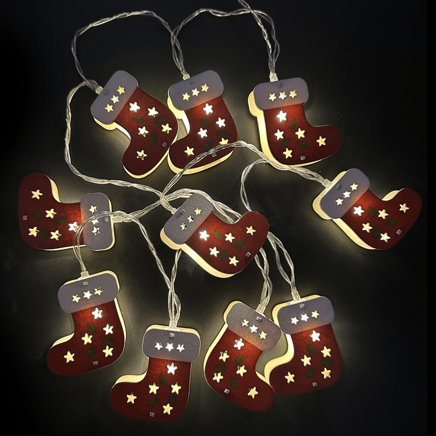 Aigostar - Guirlande de Noël LED 10xLED/3xAA 1,5m blanc chaud chaussettes de Noël