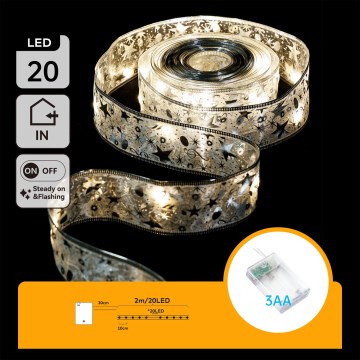 Aigostar - Guirlande de Noël LED 20 LED / 3 piles AA, 2 m, blanc chaud, argentée