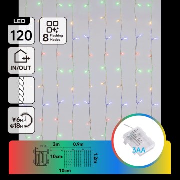 Aigostar - Guirlande de Noël LED d'extérieur 120xLED/8 fonctions 3xAA 3,9x1,2m IP44 multicolore