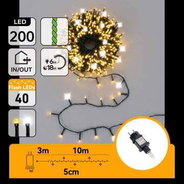 Aigostar - Guirlande de Noël LED d'extérieur 160xLED+40xLED, 13 m, IP44, blanc chaud + blanc froid