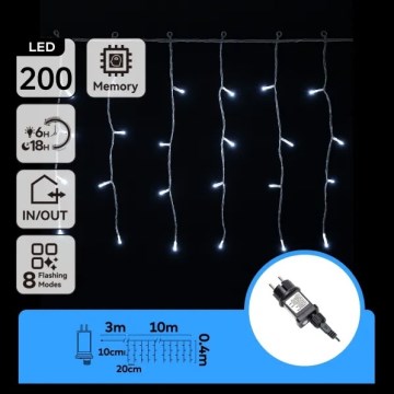 Aigostar - Guirlande de Noël LED d'extérieur 200xLED/3,6W/230V/8 fonctions 10x0,4m IP44 blanc froid