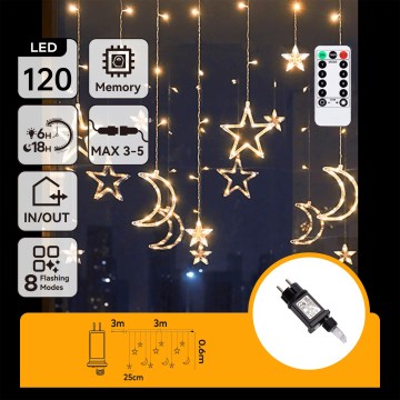 Aigostar - Guirlande de Noël LED extérieure 120xLED/6W/230V/8 fonctions 3x0,6m IP44 blanc chaud + télécommande