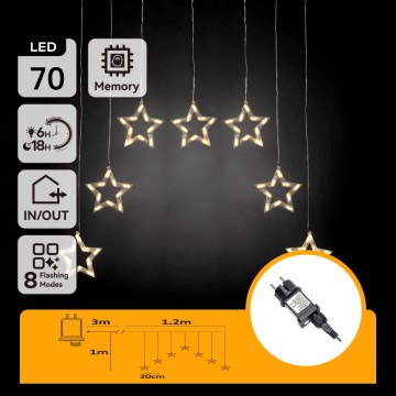 Aigostar - Guirlande de Noël LED extérieure 70 LED 1,2 x 1 m IP44, blanc chaud, motif étoiles