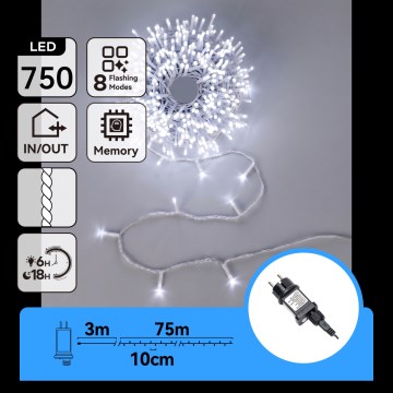 Aigostar - Guirlande de Noël LED extérieure 750xLED/8 fonctions 78m IP44 blanc froid