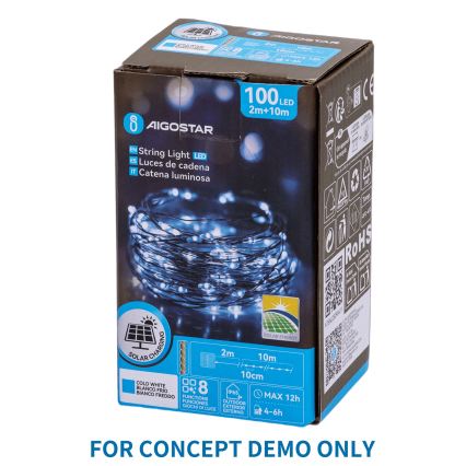Aigostar - Guirlande de Noël LED extérieure 900 LED/8 fonctions 6 m IP44 blanc froid