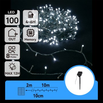 Aigostar - Guirlande de Noël solaire à LED 100xLED/8 fonctions 12 m IP65 blanc froid