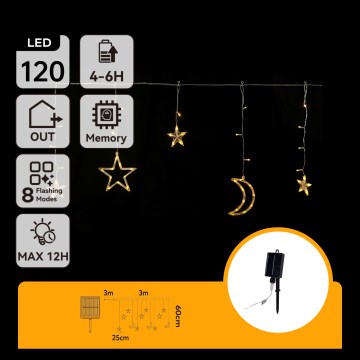 Aigostar - Guirlande de Noël solaire à LED 120 LED / 8 fonctions 3 x 0,6 m 500 mAh IP65 blanc chaud