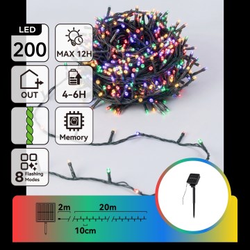 Aigostar - Guirlande de Noël solaire à LED 200 LED / 8 fonctions 22 m IP65 multicolore 800 mAh
