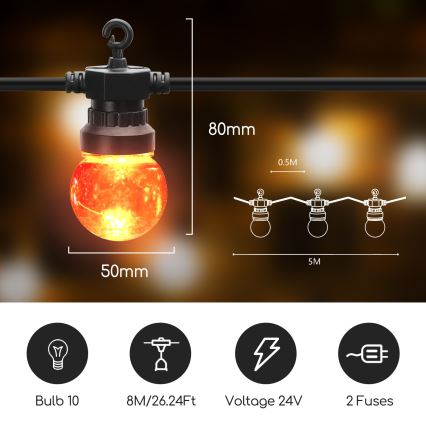 Aigostar - Guirlande décorative d'extérieur 10xLED/8m IP44 blanche chaude