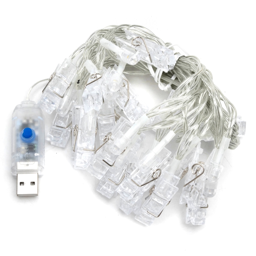 Aigostar - Guirlande décorative LED 20 LEDs / 5 W / USB / 6 m / blanc chaud