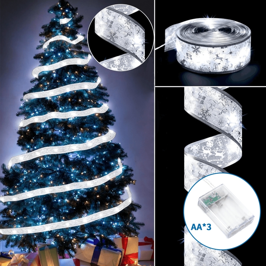 Aigostar - Guirlande LED 100xLED/3xAA 10 m blanc chaud argentée