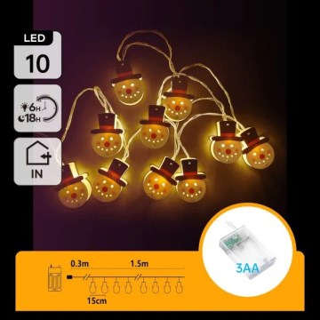 Aigostar - Guirlande LED 10xLED/3xAA 1,5m blanc chaud bonhomme de neige