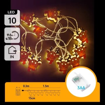 Aigostar - guirlande LED de Noël 10xLED/3xAA 1,5m blanc chaud renne