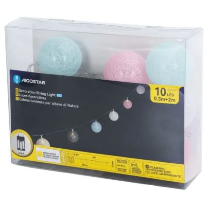 Aigostar - Guirlande LED de Noël 10xLED/3xAA 2 m, blanc chaud