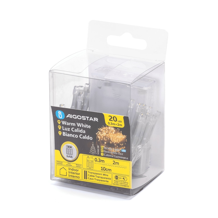 Aigostar - Guirlande LED de Noël 20xLED/3xAA 2,3 m blanc chaud