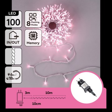 Aigostar - Guirlande LED de Noël d'extérieur 100 LED / 8 fonctions 13 m IP44 rose