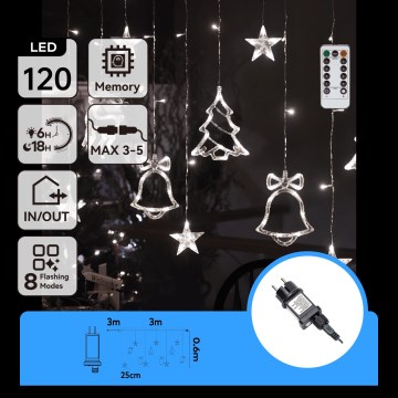 Aigostar - Guirlande LED de Noël d'extérieur 120xLED/8 fonctions 3x0,6m IP44 blanc froid + télécommande