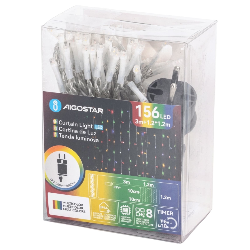Aigostar - Guirlande LED de Noël extérieure 156xLED/8 fonctions 4,2x1,2m IP44 multicolore