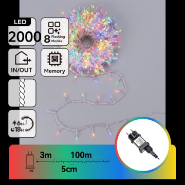 Aigostar - Guirlande LED de Noël extérieure 2000 LED/8 fonctions 103 m IP44 multicolore