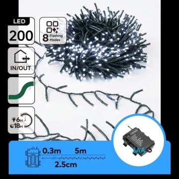 Aigostar - Guirlande LED de Noël extérieure 200xLED/8 fonctions 3xAA 5,3 m IP44 blanc froid