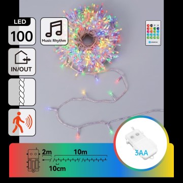 Aigostar - Guirlande LED de Noël pour extérieur à intensité réglable avec capteur de mouvement 100xLED/3xAA 12m multicolore + télécommande