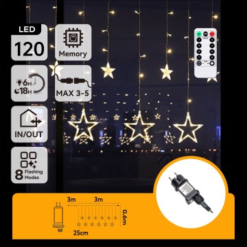 Aigostar - Guirlande LED d'extérieur 120xLED/8 fonctions 3x0,6 m IP44 blanc chaud + télécommande