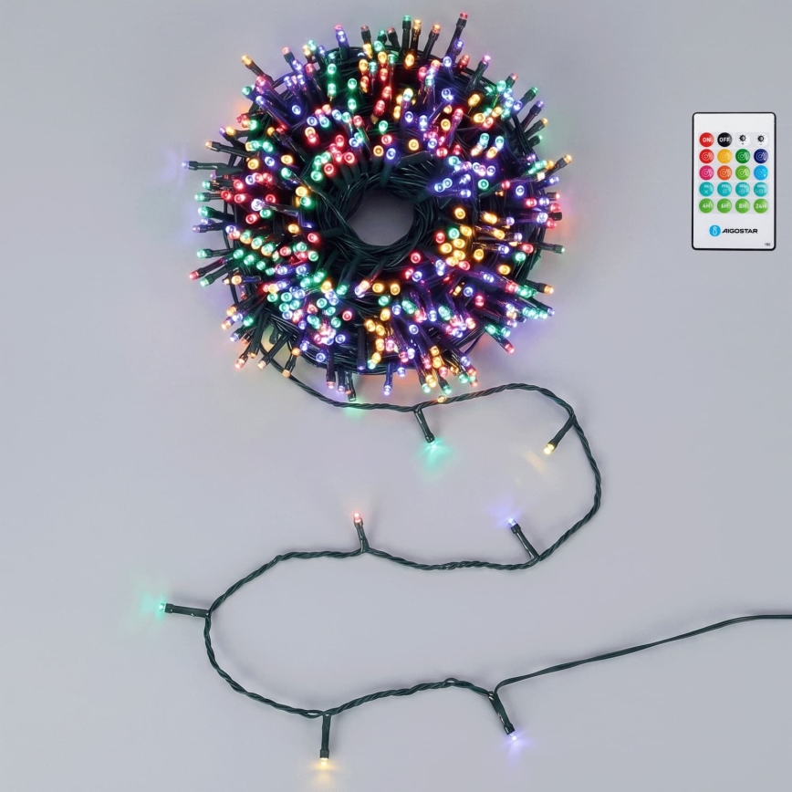 Aigostar - Guirlande de Noël d'extérieur à intensité réglable avec capteur de mouvement, 100xLED/3xAA, 12 m, multicolore + télécommande