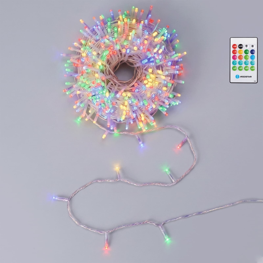 Aigostar - Guirlande LED de Noël pour extérieur à intensité réglable avec capteur de mouvement 100xLED/3xAA 12m multicolore + télécommande