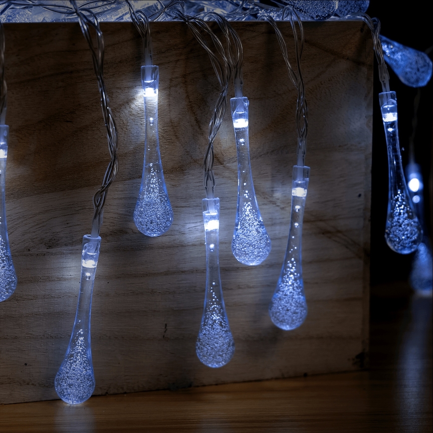 Aigostar - Guirlande LED d'extérieur 25 LED, 8 modes, 3 piles AA, 2,5 m, IP44, blanc froid, gouttes