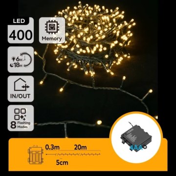 Aigostar - Guirlande LED extérieure de Noël 400xLED/8 fonctions 4xAA 20,3 m IP44 blanc chaud