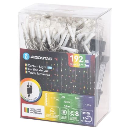 Aigostar - Guirlande lumineuse de Noël extérieure 192 LED/8 fonctions 4,5 x 1,2 m IP44 multicolore