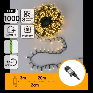 Aigostar - Guirlande lumineuse de Noël LED d'extérieur 1000xLED/8 fonctions 23 m IP44 blanc chaud
