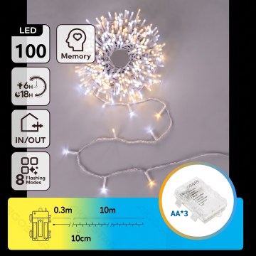 Aigostar - Guirlande lumineuse de Noël LED pour extérieur 100xLED/8 fonctions 3xAA 10,3m IP44 blanc chaud/blanc froid