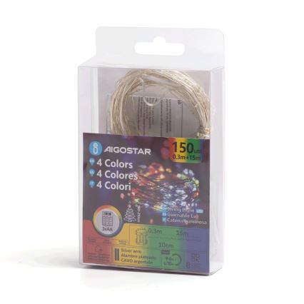Aigostar - Guirlande LED d'extérieur 150xLED/8 fonctions/3xAA 15,3m IP44 multicolore