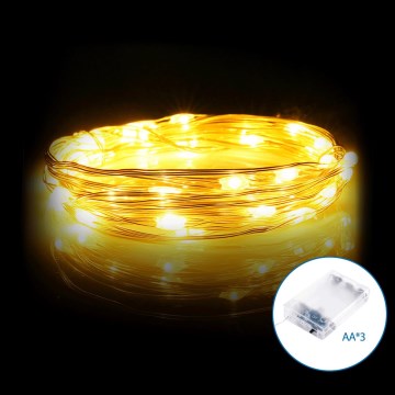 Aigostar - Guirlande lumineuse LED 100 LED, 3x AA, 10,3 m, blanc chaud