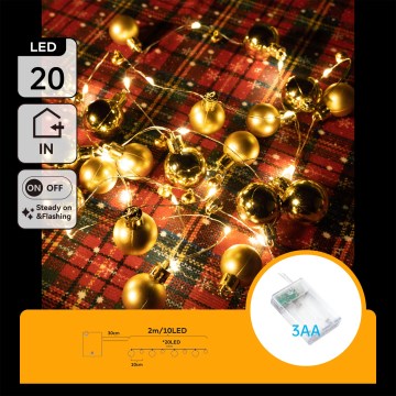 Aigostar - guirlande lumineuse LED 20xLED/3xAA, 2 m, blanc chaud
