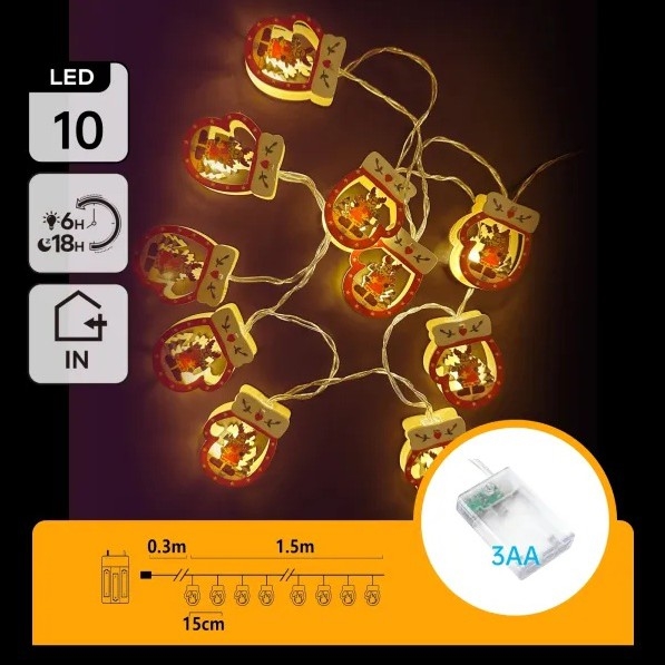Aigostar - Guirlande lumineuse LED de Noël 10xLED/3xAA 1,5m blanc chaud gants