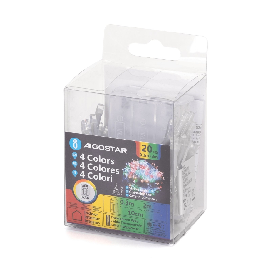 Aigostar - Guirlande lumineuse LED de Noël 20xLED/3xAA 2,3m multicolore