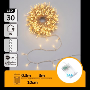 Aigostar - Guirlande lumineuse LED de Noël 30xLED/3xAA 3,3m blanc chaud