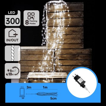 Aigostar - Guirlande lumineuse LED de Noël extérieure 300 LED/8 fonctions 4m IP44 blanc froid