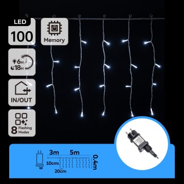 Aigostar - Guirlande lumineuse LED d'extérieur pour Noël, 100 LED / 8 fonctions, 5 x 0,4 m, IP44, blanc froid