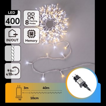 Aigostar - Guirlande lumineuse LED d'extérieur pour Noël 400xLED/8 fonctions 43m IP44 blanc chaud/blanc froid