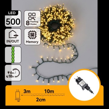 Aigostar - Guirlande lumineuse LED d'extérieur pour Noël 500xLED/8 fonctions 13m IP44 blanc chaud