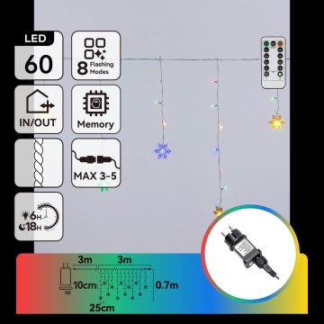 Aigostar - Guirlande lumineuse LED dimmable d'extérieur pour Noël, 60 LED / 8 fonctions, 6x0,7 m, IP44, multicolore + télécommande