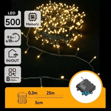 Aigostar - Guirlande lumineuse LED extérieure 500 LED / 8 fonctions, 4x AA, 25,3 m, IP44, blanc chaud