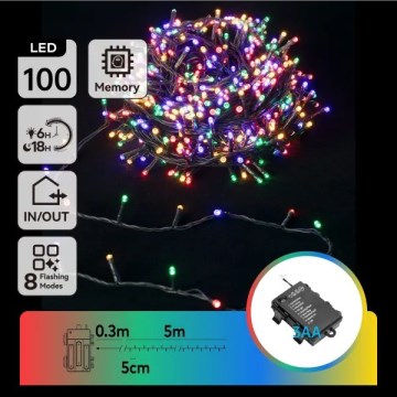 Aigostar - Guirlande lumineuse LED extérieure de Noël 100 LED, 8 fonctions, 3xAA, 5,3 m, IP44, multicolore