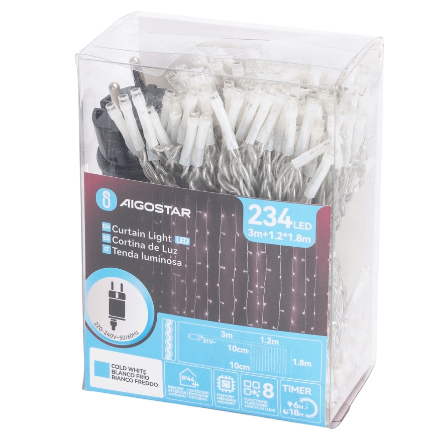 Aigostar - Guirlande LED de Noël extérieure 234 LED, 1,2 × 1,8 m, IP44, blanc froid
