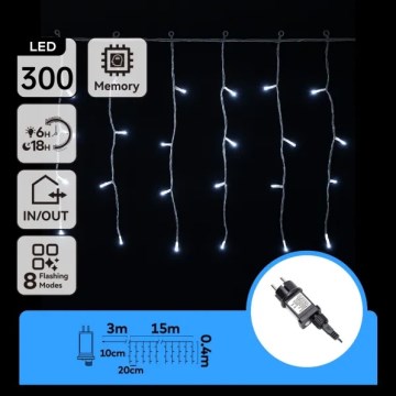 Aigostar - Guirlande lumineuse LED extérieure pour Noël 300xLED/8 fonctions 15x0,4 m IP44 blanc froid