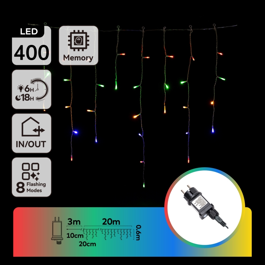 Aigostar - Guirlande lumineuse LED extérieure pour Noël 400 LED/8 fonctions 23x0,6 m IP44 multicolore